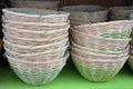 Wicker baskets on shelf