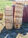 Bushel baskets stacked at an apple farm