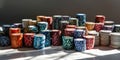 Stacks of casino chips in various colors. AIG51A Royalty Free Stock Photo