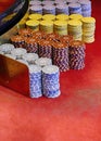 Stacks of chips for a roulette game in the casino of onboard a cruise ship Royalty Free Stock Photo