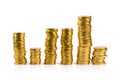 stacks of chocolate gold coins on white Royalty Free Stock Photo
