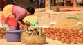 Stacks of clay flowerpots in Kathmandu, Nepal Royalty Free Stock Photo