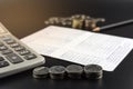 Stacks of Coin and and calculator on Banking Account for Business Finance Concept Royalty Free Stock Photo