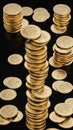 Stacks of coins on a black background. Antique gold coins, generated AI Royalty Free Stock Photo