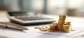 The stacks of coins and calculator on financial planning documents. AI generated image Royalty Free Stock Photo