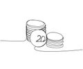 Stacks of coins of different heights, 20 cents, kopecks, pennies one line art. Continuous line drawing of bank, money Royalty Free Stock Photo