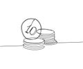 Stacks of coins of different heights, 10 cents, kopecks, pennies one line art. Continuous line drawing of bank, money