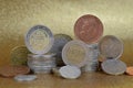 Stacks of coins from different nations