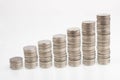 Stacks of coins isolated Royalty Free Stock Photo