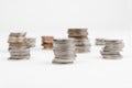 Stacks of coins isolated Royalty Free Stock Photo