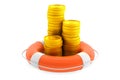 Stacks of coins with lifebuoy Royalty Free Stock Photo