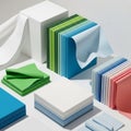 Stacks of colored paper are arranged in an orderly fashion on a white surface Royalty Free Stock Photo