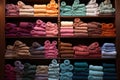 stacks of colored terry towels in a boutique