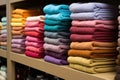 stacks of colored terry towels in a boutique