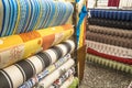 Stacks of colorful textiles