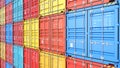 Stacks of containers at the docks from Cargo freight ship for import export. 3d rendering Illustration background