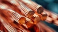 Stacks of copper coils in industrial storage. Close-up industrial photography Royalty Free Stock Photo