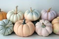 Stacks of dfferent pastel colored pumpkins Royalty Free Stock Photo