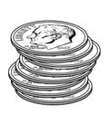 Stacks of Dimes vintage illustration Royalty Free Stock Photo