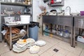 Metal sink full of dirty dishes, crockery, tableware Royalty Free Stock Photo