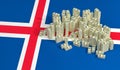 Stacks of 100 Dollar banknotes on Iceland national flag.