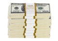 Stacks of 100 dollar bills on white background Royalty Free Stock Photo