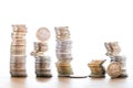 Stacks of Euro coins on white background Royalty Free Stock Photo