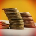 Stacks of euro and eurocents coins. Business metaphor. Royalty Free Stock Photo