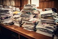 Stacks of Files: Heavy Workload on Desk. AI Royalty Free Stock Photo