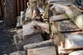 Stacks of firewood in the center of Prague prepared for roasting meat