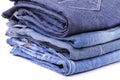 Stacks of four blue jeans