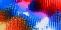 Stacks of glass cubes with different height on reflective background, abstract modern data visualisation, science, research or