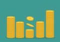 Stacks of gold coin icon. Diagram shape. Cash money. Dollar sign symbol. Going up graph. Income and profits. Growing business conc Royalty Free Stock Photo