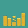 Stacks of gold coin icon. Diagram shape. Dollar sign symbol. Cash money. Going up graph. Income and profits. Growing business conc Royalty Free Stock Photo