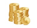 Stacks of gold coins and dollar signs Royalty Free Stock Photo