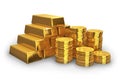 Stacks of golden ingots and coins