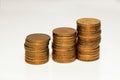 Stacks of heights with copper cash coins Royalty Free Stock Photo