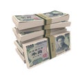 Stacks of 1000 Japanese Yen Isolated