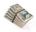 Stacks of 1000 Japanese Yen Isolated