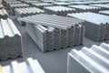 Stacks of metal corrugated sheets, steel zinc or galvanized wave shaped profile sheets for roof construction