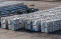 Stacks of metal by the dockside in the port of Koper in Slovenia