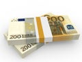 Stacks of money. Two hundred euros. Royalty Free Stock Photo