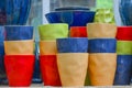 Stacks of Multi-Colored Ceramic Cups