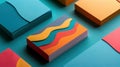 Stacks of multicolored business cards mockup with wavy patterns, ai generated