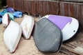 Stacks Of Rental Boats Canoes Wait On The Beach Royalty Free Stock Photo