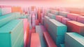 Stacks of multicolored shipping containers. Generative AI