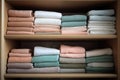 Stacks Of Neatly Folded Towels In Pristine Linen Closet. Generative AI