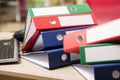 The stacks of office binders on desk Royalty Free Stock Photo