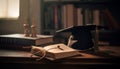 Stacks of old textbooks on antique bookshelf generated by AI Royalty Free Stock Photo