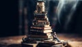 Stacks of old textbooks in a dim library generated by AI Royalty Free Stock Photo